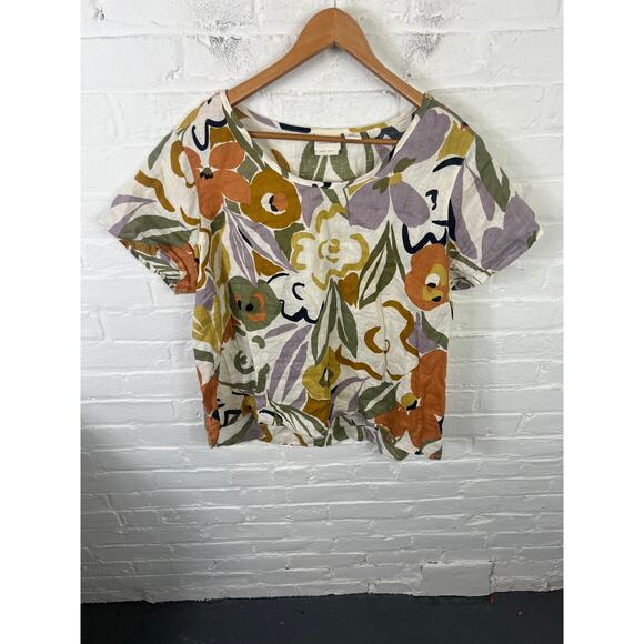 Rachel Zoe Women's Floral Print Round Neck T-Shirt Short Sleeve Multicolor SZ 1X - Picture 1 of 4